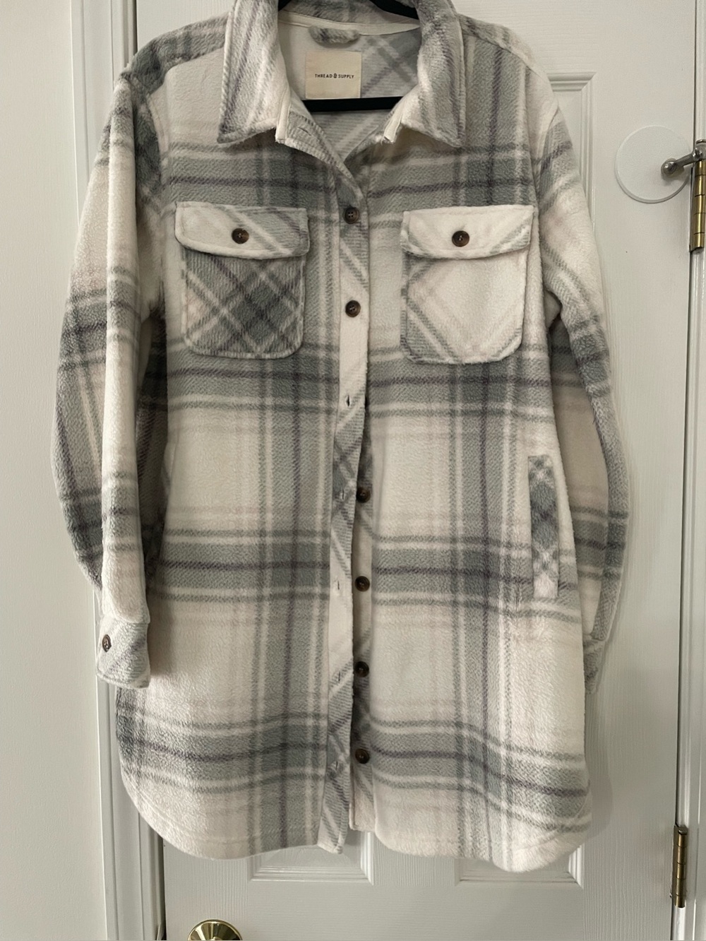 Thread & Supply Cream and Gray Plaid Shacket